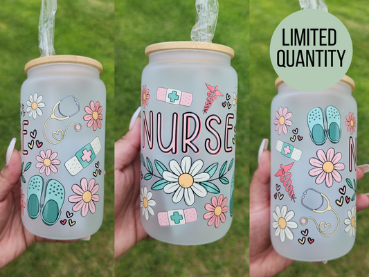 Nurse Frosted 16oz Glass Can