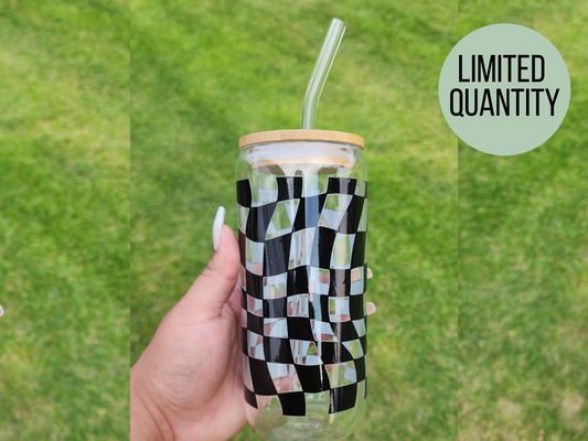 Black Checkered 20oz Glass Can