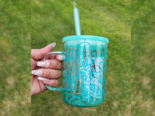 Teal Leaf Glass Mug