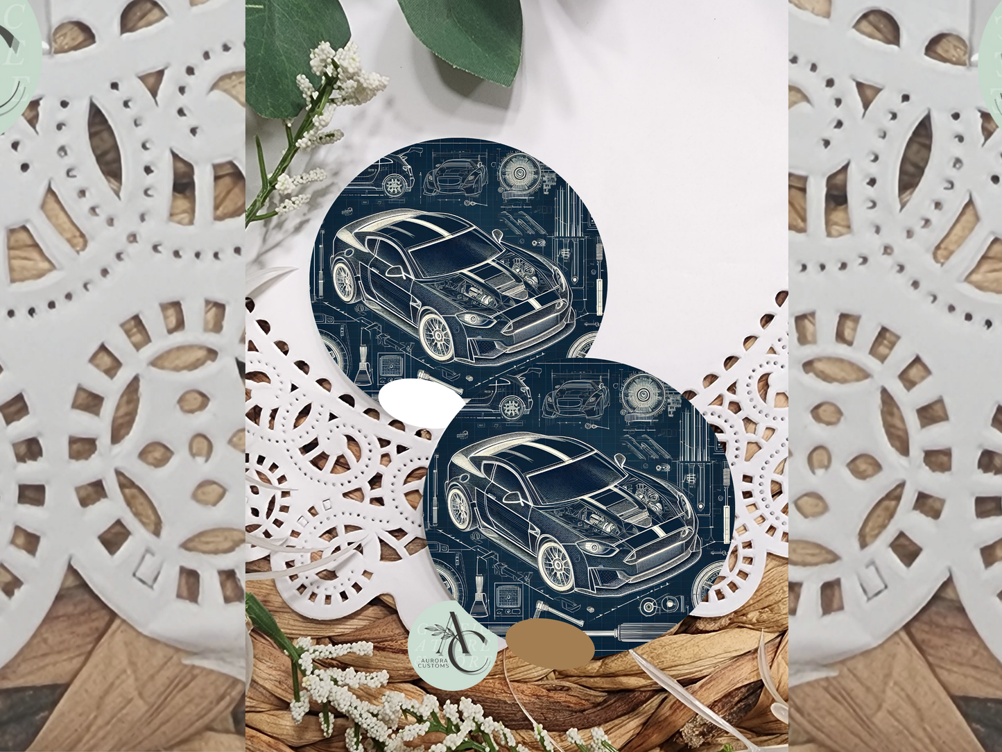 Car Blue Print Car Coasters