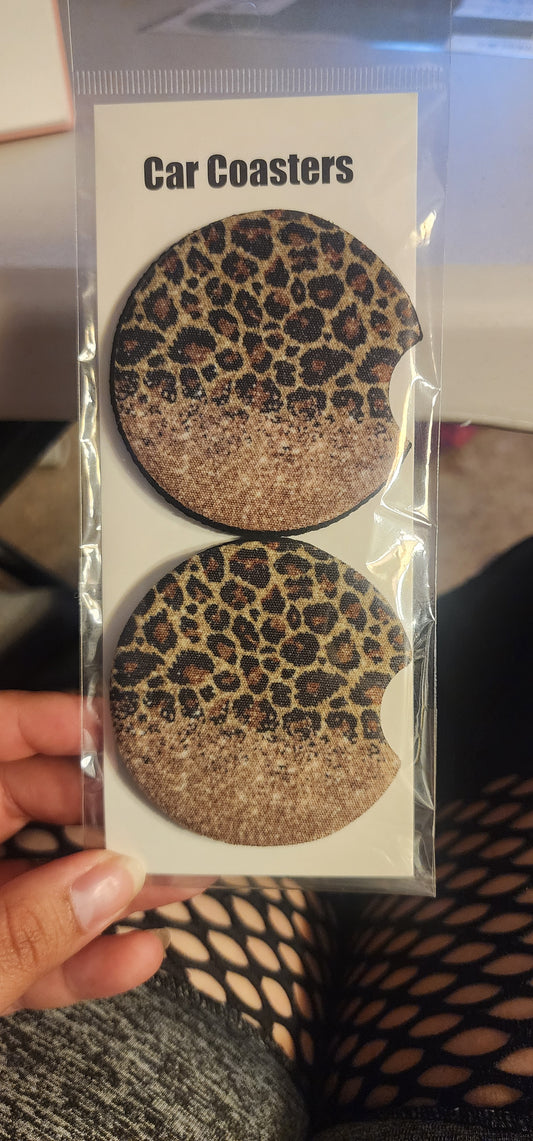 Glitter Cheetah car coasters