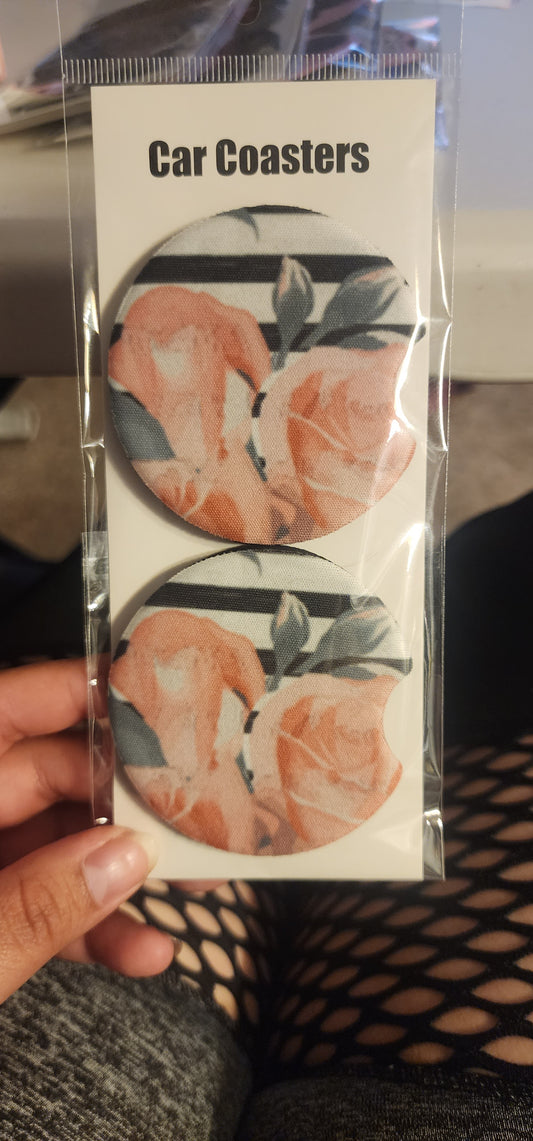 Pink flower car coasters